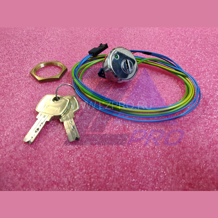 Ключевина SH2, 24 В, полированная хром, с зеленой подсветкой, автовозврат, разъем AMP Otis FAA431R1