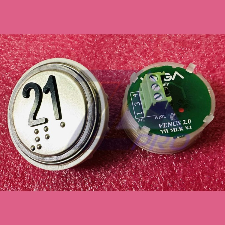 Кнопка 21 красная подсветка с кодом Брайля VENUS V.2 MLK VEGA