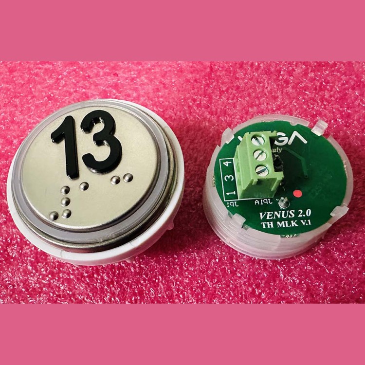 Кнопка 13 красная подсветка с кодом Брайля VENUS V.2 MLK VEGA