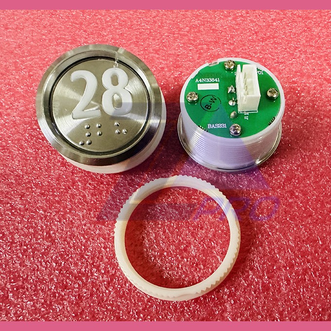 Кнопка "28" (с шрифтом Брайля, белая круговая подсветка, тип BAS231) A4N33841 Otis