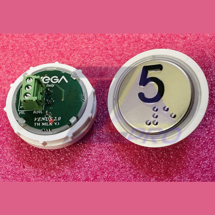 Кнопка 5 красная подсветка с кодом Брайля VENUS V.2 MLK VEGA