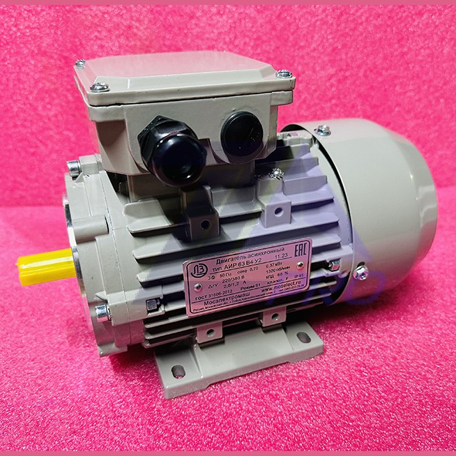 Двигатель асинхронный 0,37кВт 220/380В 1320 об/мин 2,0/1,2А (маленький фланец+лапы) IM2081 F100 АИР63В4У2