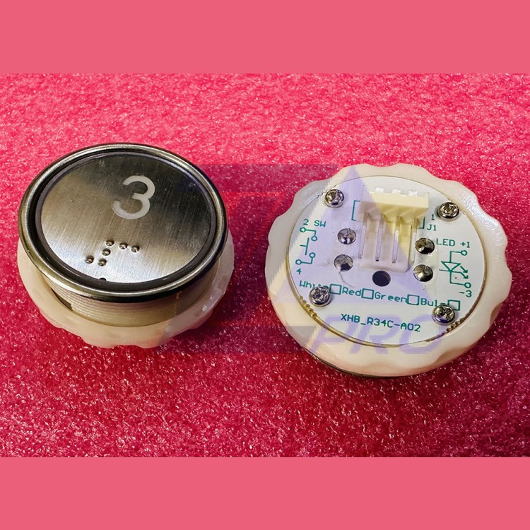 Кнопка "3" с шрифтом Брайля, синяя подсветка BR34C Xizi Otis