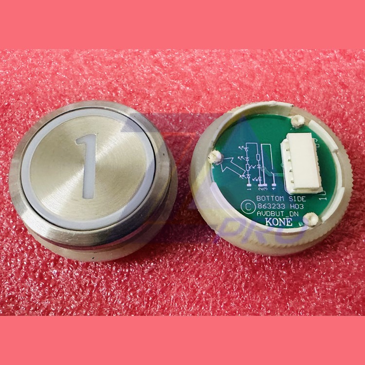 Кнопка приказа "1" круглая, серебристая поверхность, AVDBUT, красная подсветка, KM863050G005H001 Kone