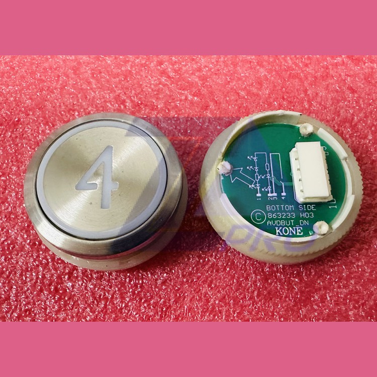 Кнопка приказа "4" круглая, серебристая поверхность, AVDBUT, красная подсветка, KM863050G005H004 Kone